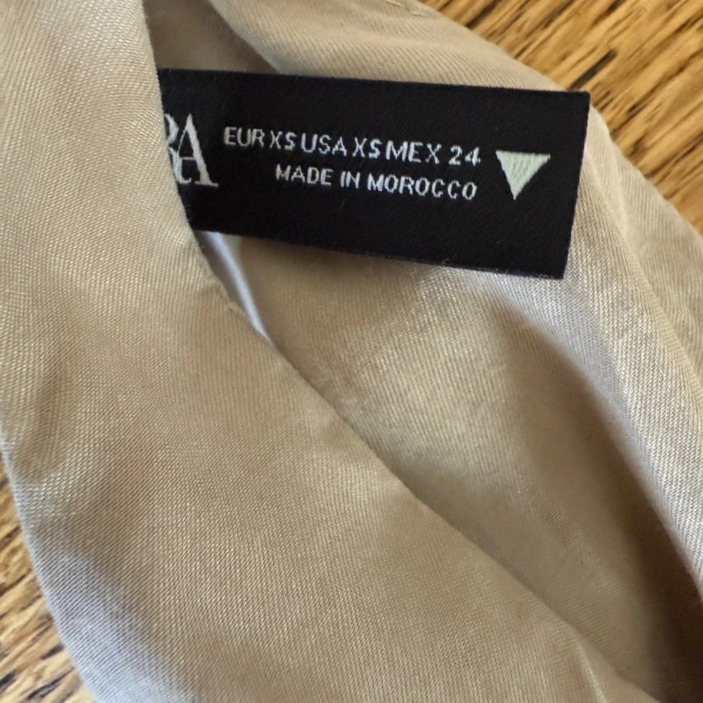 ZARA Wide Leg Halter Neck Jumpsuit Beige Linen Blend Tie Waist Belted